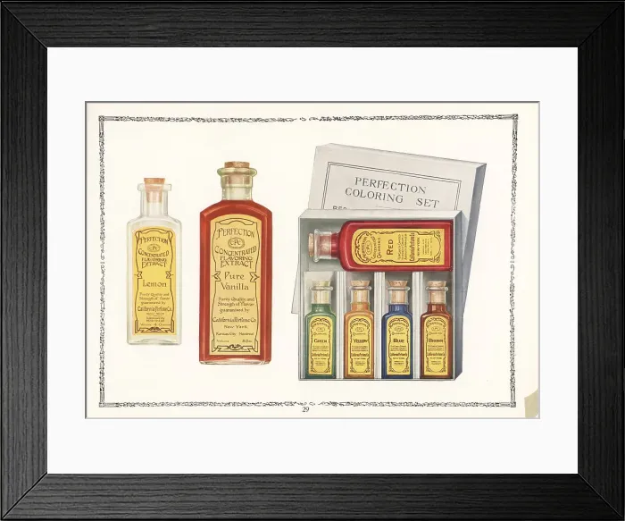 Framed Print : Perfection brand food dyes and extracts, 1927 Framed Print : Perfection brand food dyes and extracts, 1927