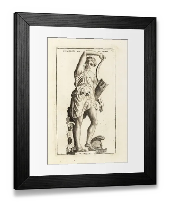 Framed Print : Statue of an Amazon woman with bow, quiver of arrows, wearing a Framed Print : Statue of an Amazon woman with bow, quiver of arrows, wearing a