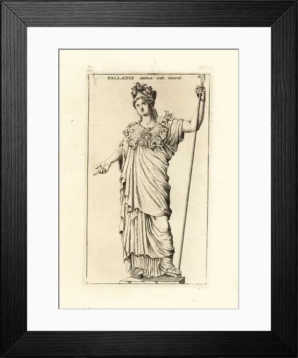 Framed Print : Statue of Roman goddess Athena Pallas, with crown, breastplate a Framed Print : Statue of Roman goddess Athena Pallas, with crown, breastplate a
