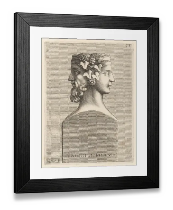 Framed Print : Two-faced bust of Bacchus, Roman god of wine and grapes Framed Print : Two-faced bust of Bacchus, Roman god of wine and grapes