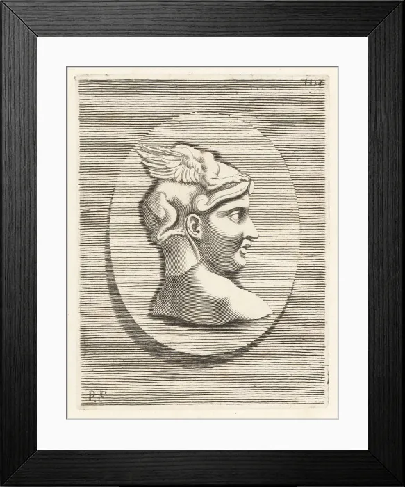 Framed Print : Bust of a male figure wearing a helmet decorated with a sphinx Framed Print : Bust of a male figure wearing a helmet decorated with a sphinx