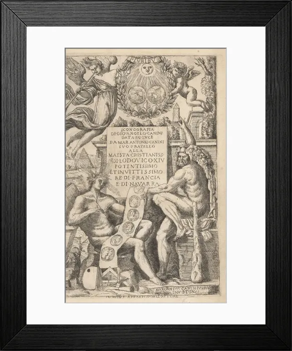 Framed Print : Title page with allegorical figures from Iconografia Framed Print : Title page with allegorical figures from Iconografia