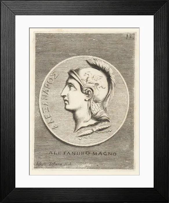 Framed Print : Portrait of Alexander the Great in crested helmet with engraved Framed Print : Portrait of Alexander the Great in crested helmet with engraved