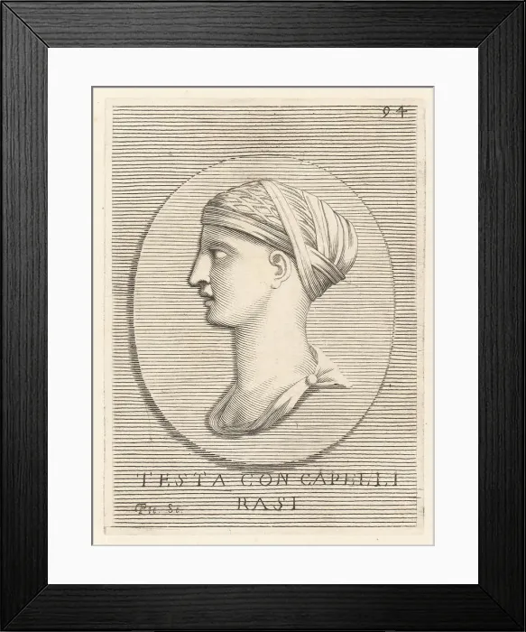 Framed Print : Bust on an unknown female, possibly a Vestel Virgin, with shaved Framed Print : Bust on an unknown female, possibly a Vestel Virgin, with shaved