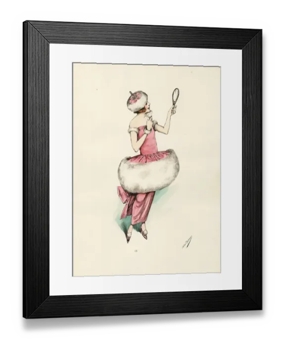 Framed Print : Woman in fancy dress costume as a pink tassel with white fur puf Framed Print : Woman in fancy dress costume as a pink tassel with white fur puf