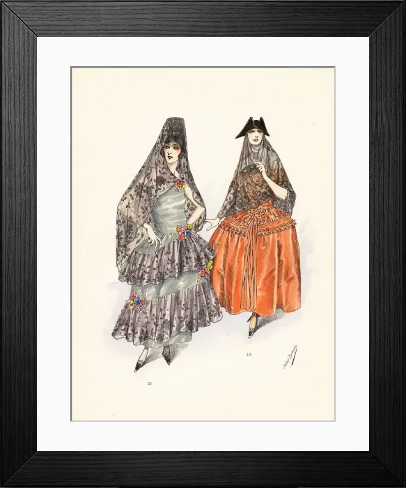 Framed Print : Women in Spanish and Venetian fancy-dress costumes Framed Print : Women in Spanish and Venetian fancy-dress costumes