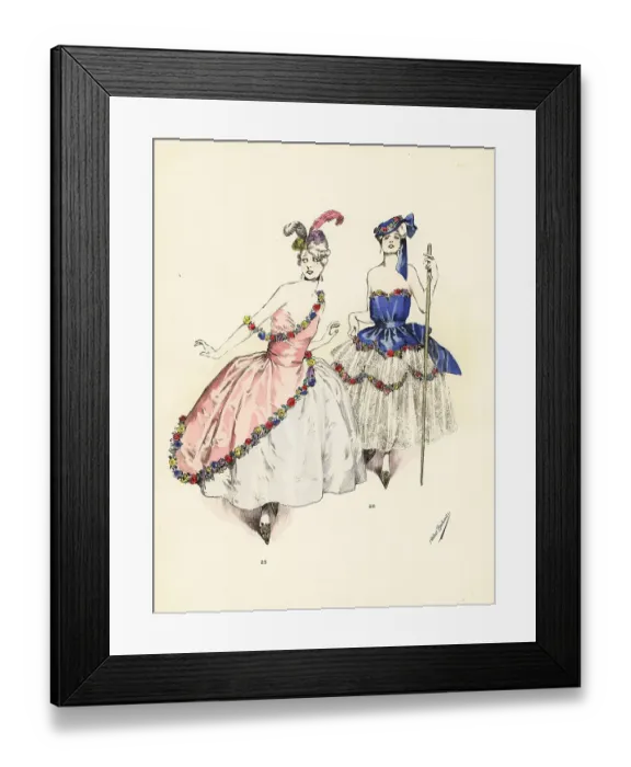 Framed Print : Women in fancy dress costumes as Madame Pompadour and Marie Anto Framed Print : Women in fancy dress costumes as Madame Pompadour and Marie Anto