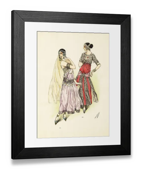 Framed Print : Women in fancy-dress costumes of Arabian harem dancers