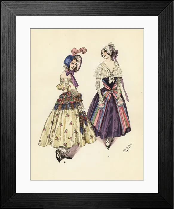 Framed Print : Women in Biedermeier fancy-dress costumes Framed Print : Women in Biedermeier fancy-dress costumes