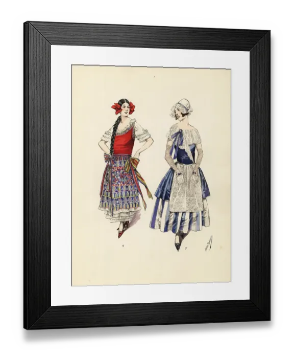 Framed Print : Women in fancy dress costumes as Slav and Dutch girls Framed Print : Women in fancy dress costumes as Slav and Dutch girls