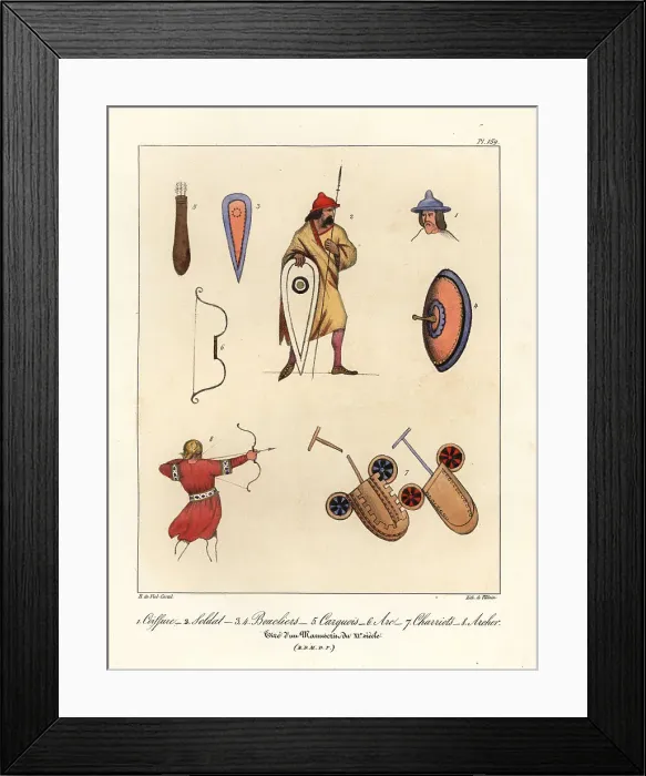 Framed Print : Hat, soldier, shield, targe, quiver, bow, chariots, and archer Framed Print : Hat, soldier, shield, targe, quiver, bow, chariots, and archer