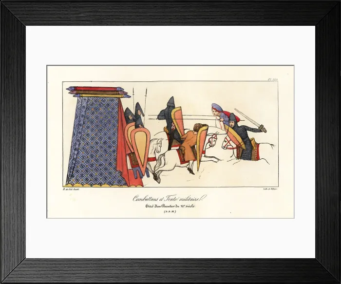 Framed Print : Norman cavalry in combat and a military tent, 11th century Framed Print : Norman cavalry in combat and a military tent, 11th century
