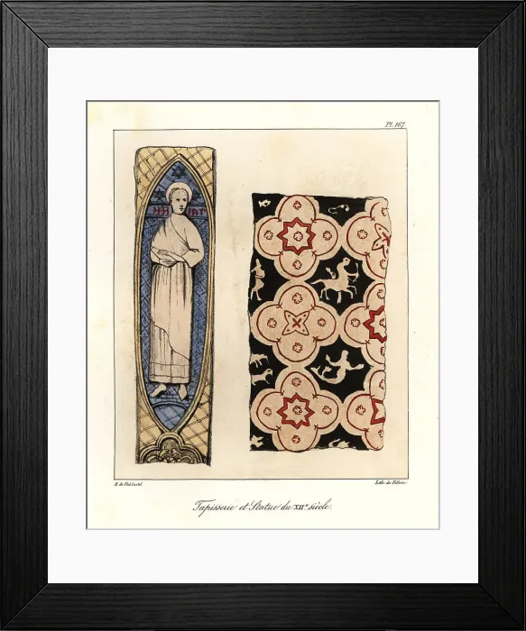 Framed Print : Tapestry and statue of the 12th century Framed Print : Tapestry and statue of the 12th century