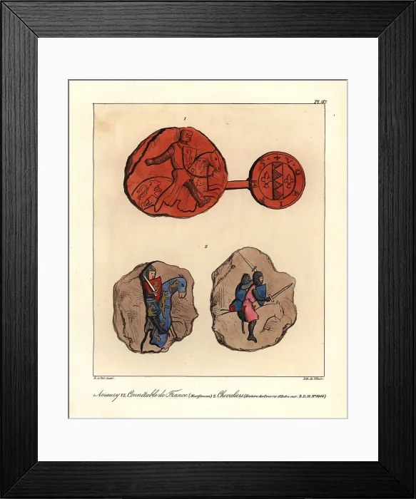 Framed Print : Seal of Amaury de Montfort, and crusader knights from a 13th cen