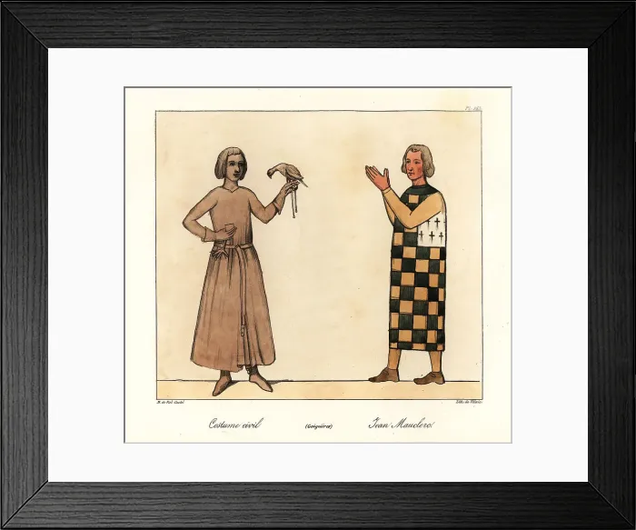Framed Print : French falconer and Peter I, Duke of Brittany, in armorial tunic Framed Print : French falconer and Peter I, Duke of Brittany, in armorial tunic