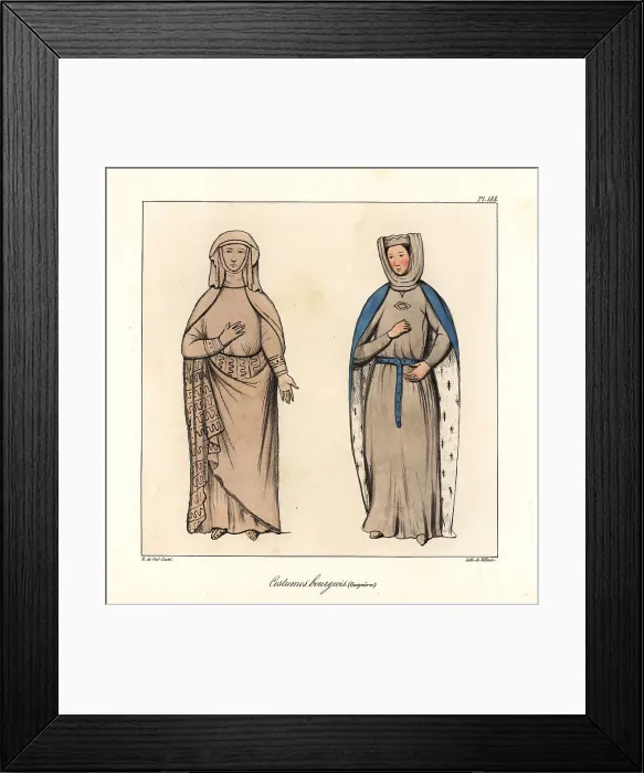 Framed Print : French bourgeois women's fashions, 13th century Framed Print : French bourgeois women's fashions, 13th century