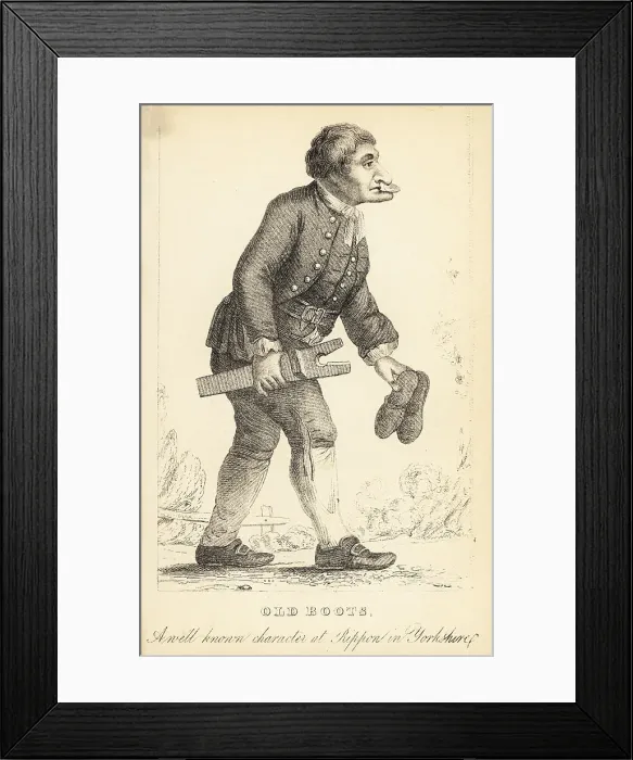 Framed Print : Old Boots, boot-cleaner of Ripon, Yorkshire, 1692-1762 Framed Print : Old Boots, boot-cleaner of Ripon, Yorkshire, 1692-1762