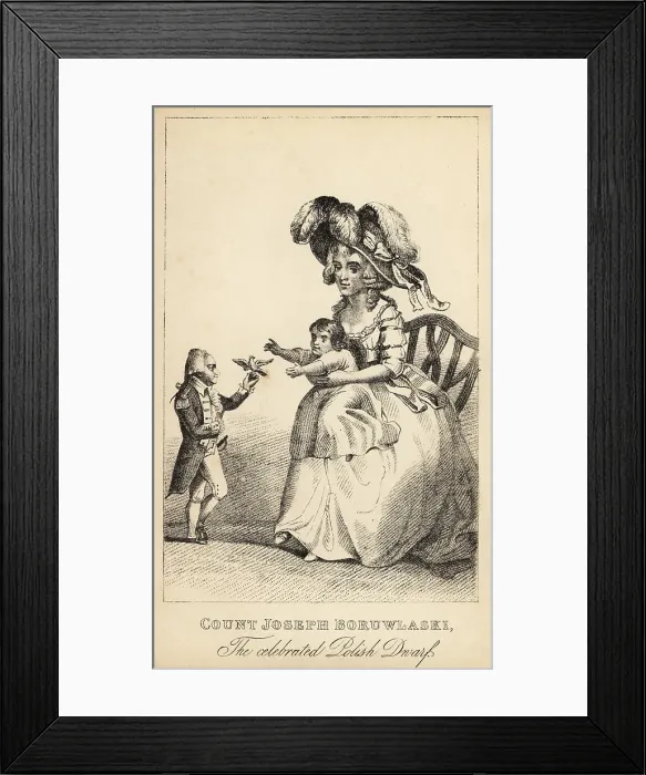 Framed Print : Count Joseph Boruwlaski and his wife and child, 18th century Framed Print : Count Joseph Boruwlaski and his wife and child, 18th century
