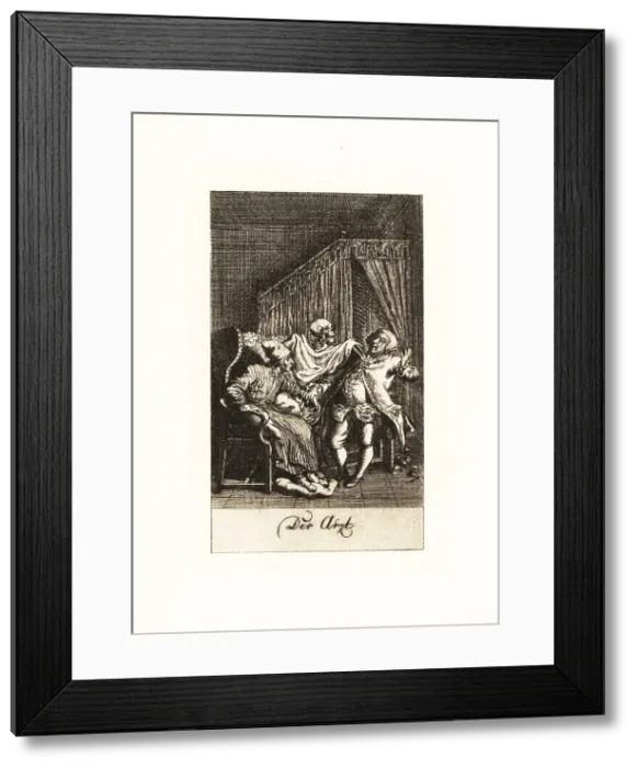 Framed Print : The skeleton of Death comes for a quack doctor Framed Print : The skeleton of Death comes for a quack doctor