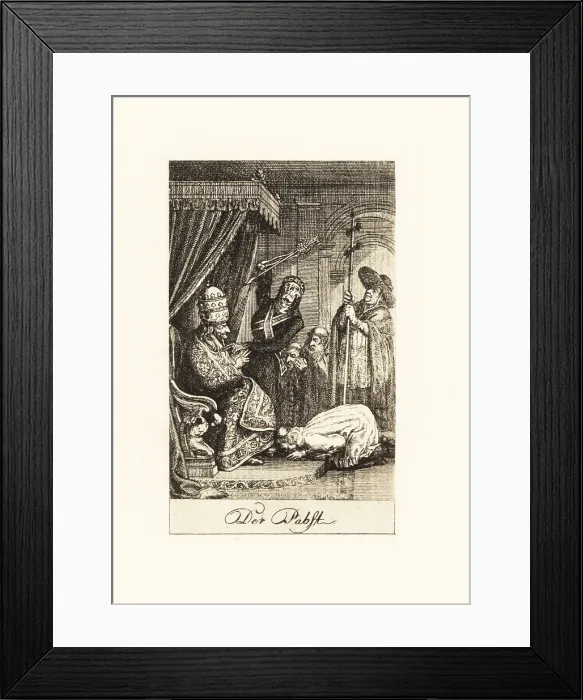 Framed Print : The skeleton of Death stabs the Pope on his throne Framed Print : The skeleton of Death stabs the Pope on his throne