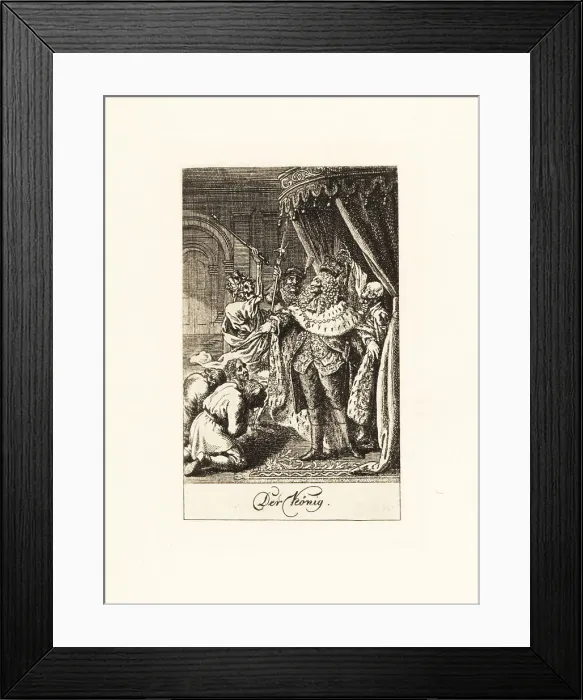 Framed Print : Two skeletons of Death attack a king in his throne room Framed Print : Two skeletons of Death attack a king in his throne room