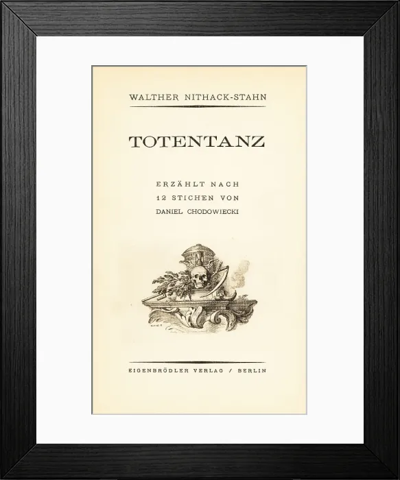Framed Print : Title page with vignette of skull, scythe and funeral urn Framed Print : Title page with vignette of skull, scythe and funeral urn