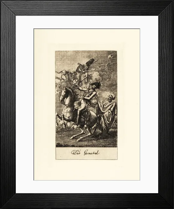 Framed Print : Two skeletons of Death attack a German general Framed Print : Two skeletons of Death attack a German general