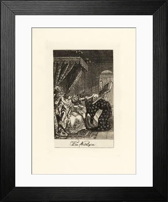 Framed Print : Two skeletons of Death come for a queen on her throne