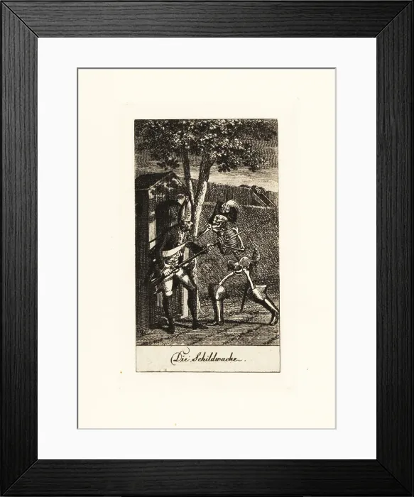 Framed Print : The skeleton of Death comes for a guard Framed Print : The skeleton of Death comes for a guard