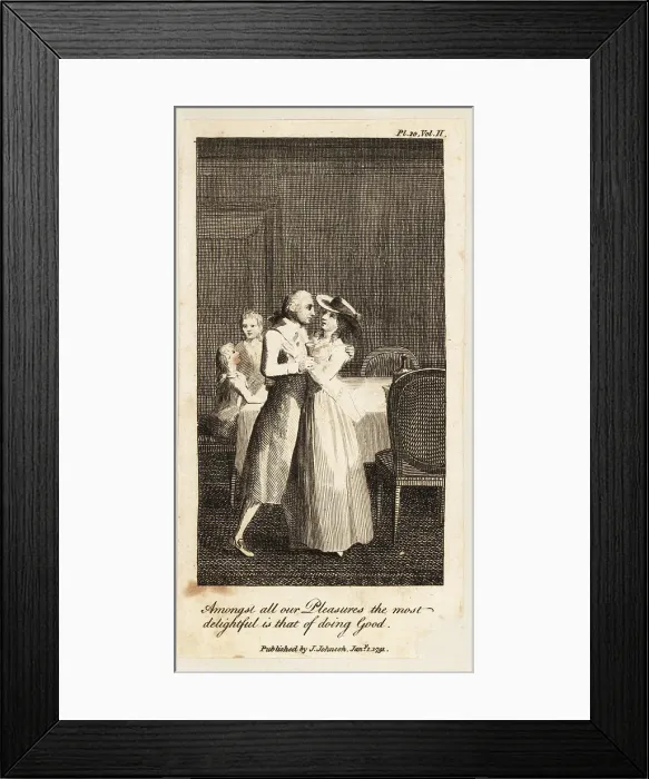 Framed Print : Mr and Mrs Jones embrace in a dining room, 18th century Framed Print : Mr and Mrs Jones embrace in a dining room, 18th century