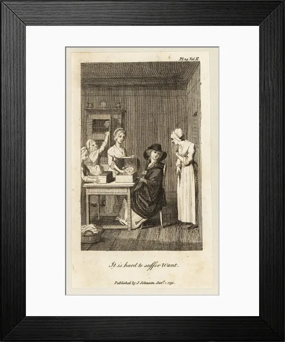 Framed Print : A woman buying hats from a hatmaking family, 18th century Framed Print : A woman buying hats from a hatmaking family, 18th century