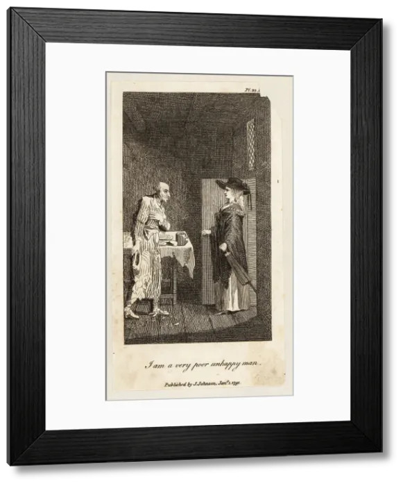 Framed Print : A woman visits the home of a miser, 18th century Framed Print : A woman visits the home of a miser, 18th century