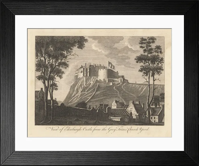 Framed Print : Edinburgh Castle on Castle Rock, view from Greyfriar's Kirk yard Framed Print : Edinburgh Castle on Castle Rock, view from Greyfriar's Kirk yard