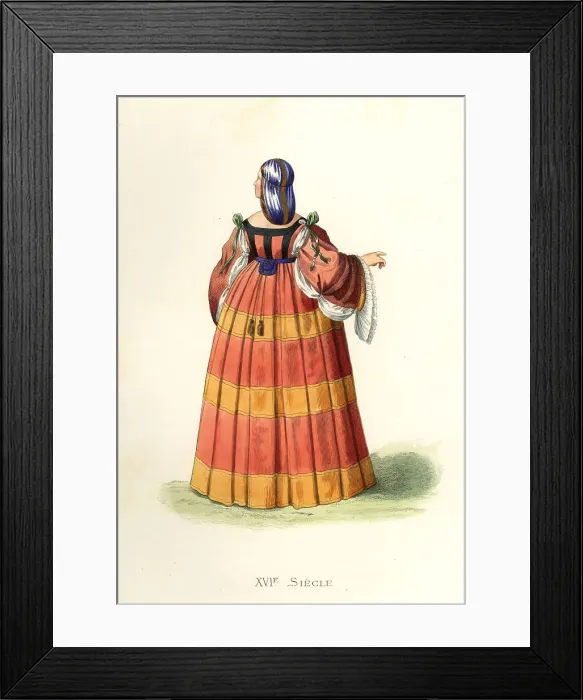 Framed Print : Rear view of the dress of a Milanese woman, 16th century Framed Print : Rear view of the dress of a Milanese woman, 16th century