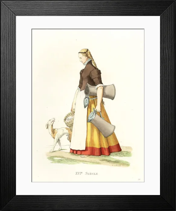 Framed Print : German maid returning from market, 16th century Framed Print : German maid returning from market, 16th century