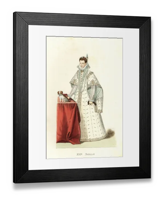 Framed Print : Noble woman of Italy with toy dog, 16th century Framed Print : Noble woman of Italy with toy dog, 16th century