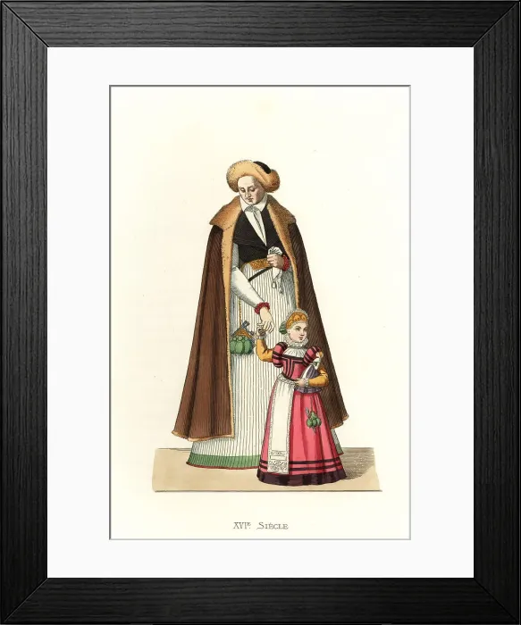 Framed Print : Governess and girl of Silesia, 16th century Framed Print : Governess and girl of Silesia, 16th century
