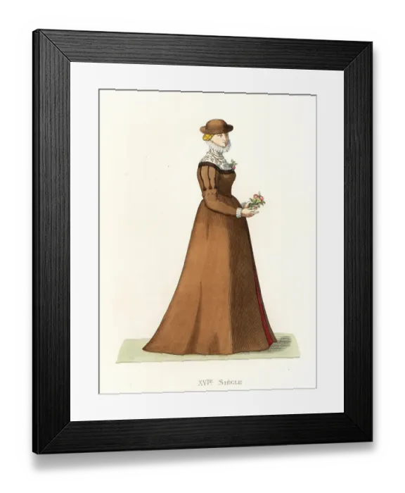 Framed Print : Costume of a young English woman, 16th century Framed Print : Costume of a young English woman, 16th century