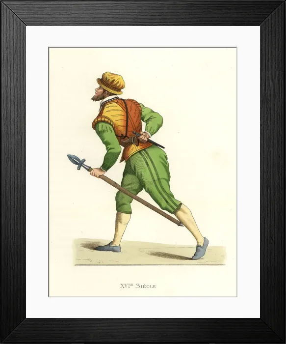 Framed Print : French hunter with spear, 16th century Framed Print : French hunter with spear, 16th century