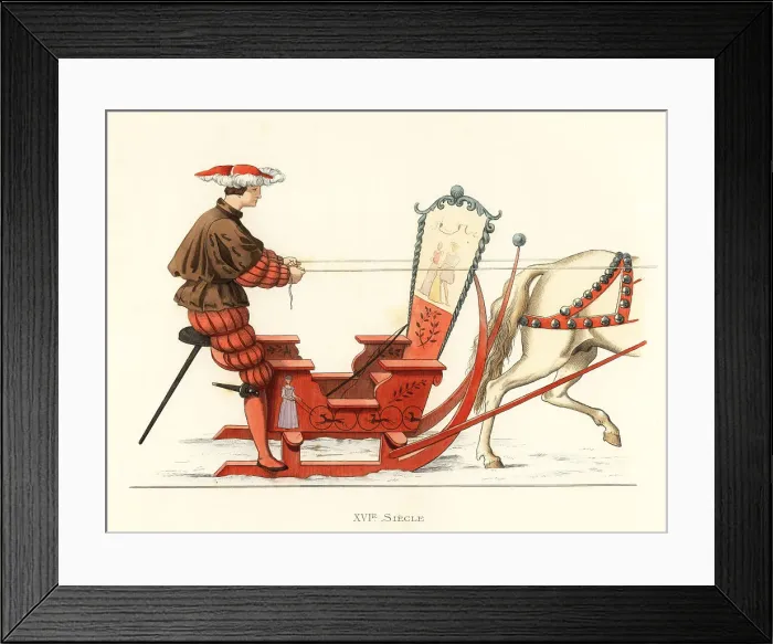 Framed Print : Matthaus Schwarz competing in a sleigh race, 16th century Framed Print : Matthaus Schwarz competing in a sleigh race, 16th century