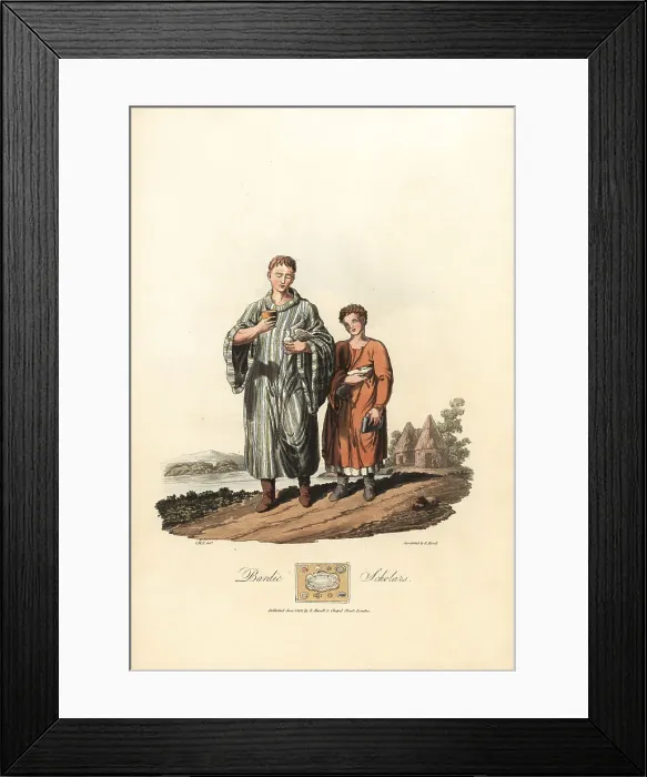 Framed Print : Druidic Awenydd (Bardic disciple) and novice, from the pre-Roman Framed Print : Druidic Awenydd (Bardic disciple) and novice, from the pre-Roman