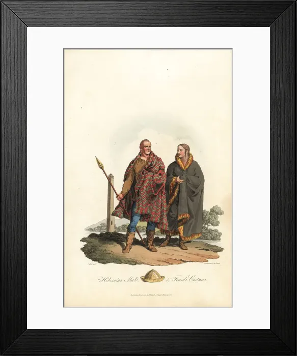 Framed Print : Hibernian male and female costume, post-Roman era Framed Print : Hibernian male and female costume, post-Roman era