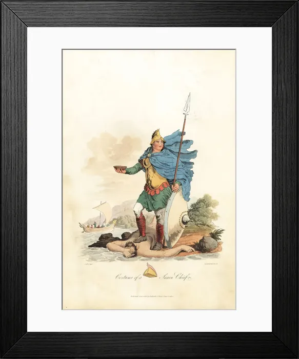 Framed Print : Costume of a pagan Saxon Chief Framed Print : Costume of a pagan Saxon Chief