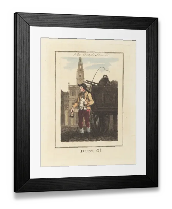 Framed Print : Dustman with dust cart in front of New Church Strand, London, 18 Framed Print : Dustman with dust cart in front of New Church Strand, London, 18