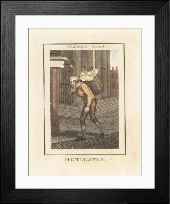Framed Print : Baker selling bread in front of St. Martin's Church, London, 180 Framed Print : Baker selling bread in front of St. Martin's Church, London, 180