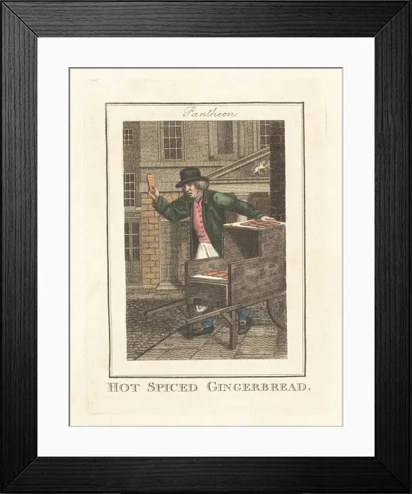 Framed Print : Gingerbread seller in front of the Pantheon, London, 1805 Framed Print : Gingerbread seller in front of the Pantheon, London, 1805