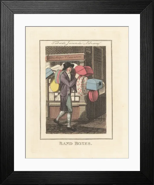 Framed Print : Band-box seller in front of Juvenile Library, London, 1805 Framed Print : Band-box seller in front of Juvenile Library, London, 1805