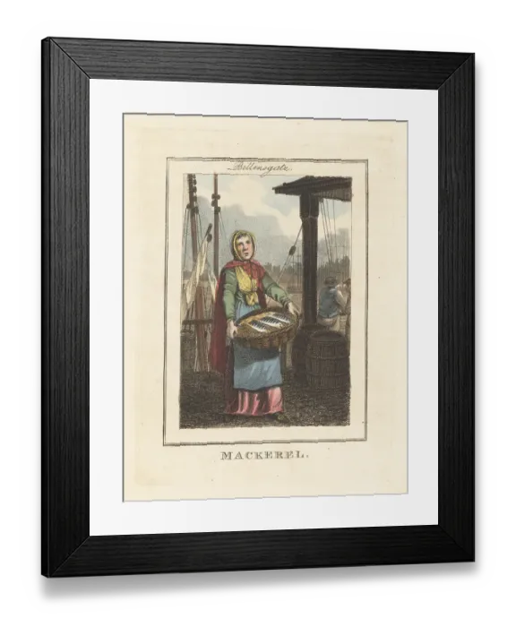 Framed Print : Fishwife selling mackerel at Billingsgate Market, London, 1805 Framed Print : Fishwife selling mackerel at Billingsgate Market, London, 1805