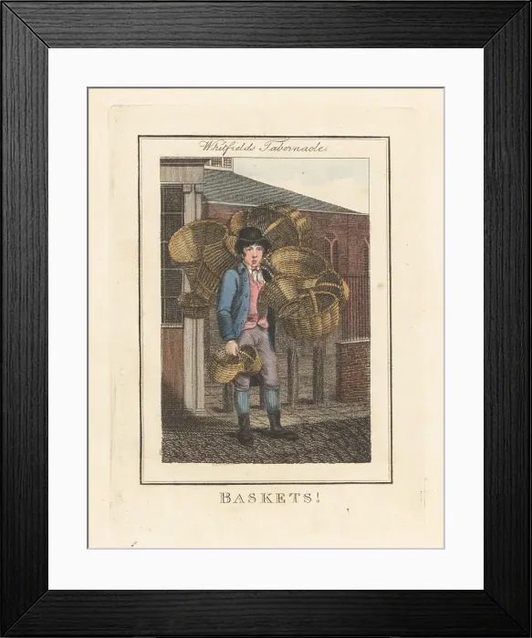 Framed Print : Basket seller in front of Whitfields Tabernacle, London, 1805 Framed Print : Basket seller in front of Whitfields Tabernacle, London, 1805