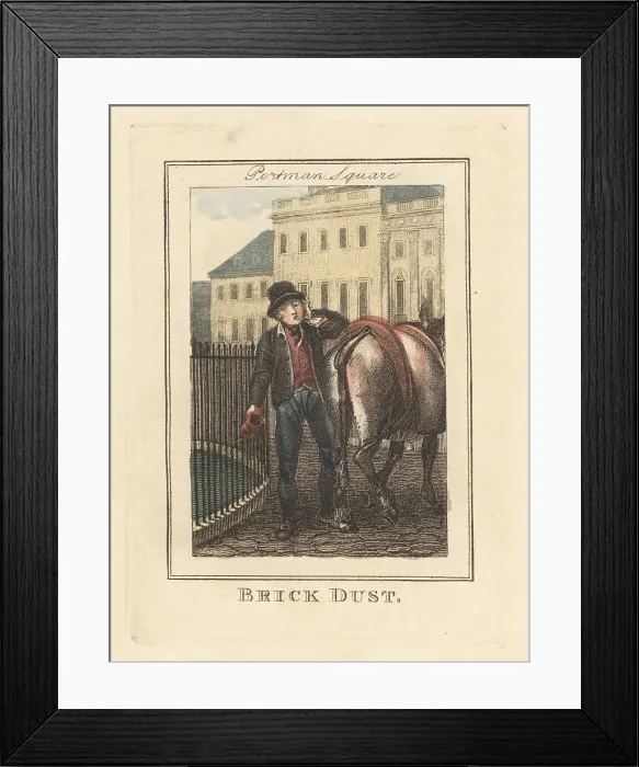 Framed Print : Brick-dust seller with donkey in Portman Square, London, 1805 Framed Print : Brick-dust seller with donkey in Portman Square, London, 1805